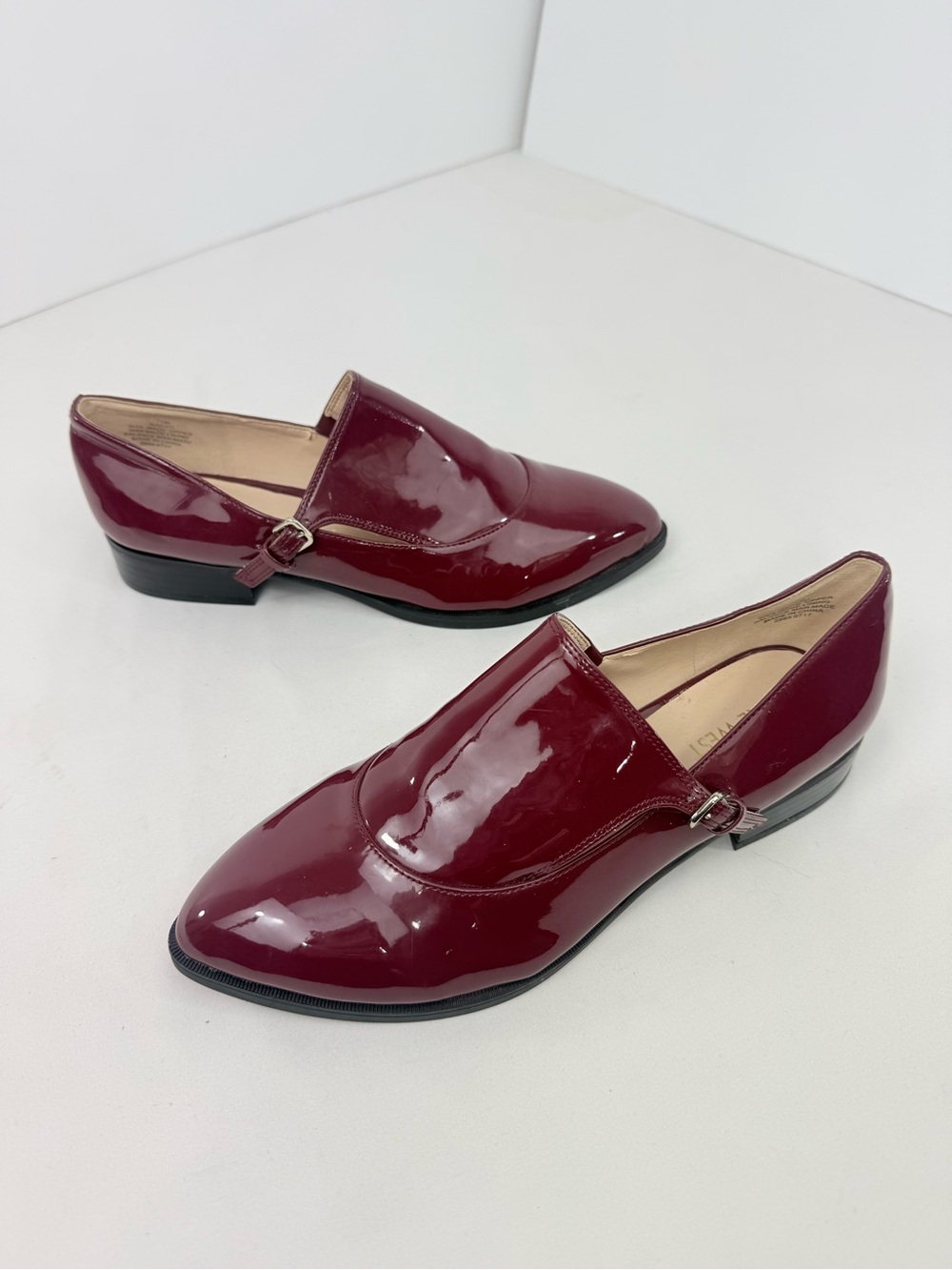 Nine West NADJIO Red Patent Leather Monk Strap Buckle Side Pointed Toe Loafers